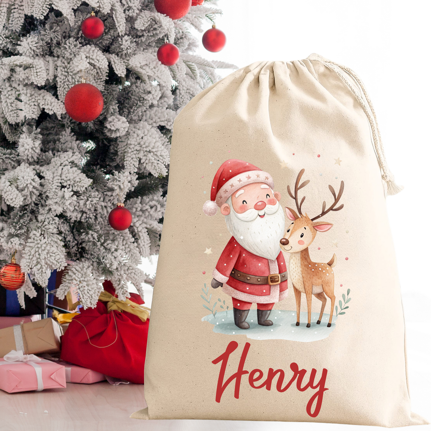 Personalised Santa & Reindeer Sack