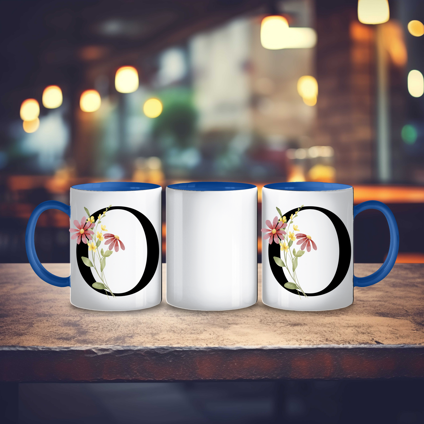 Initial Mug with Black and Floral Design