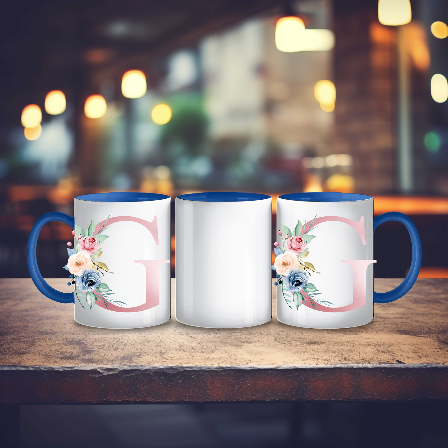 Initial Mug with Pink and Floral Design