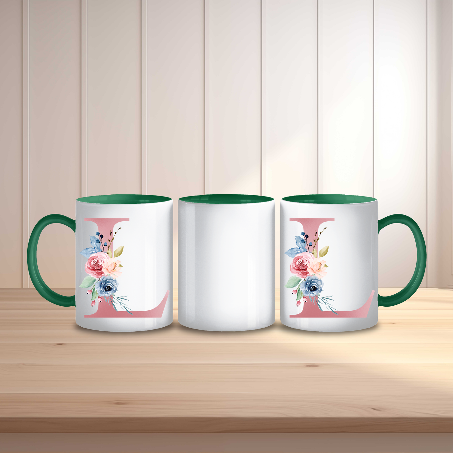 Initial Mug with Pink and Floral Design