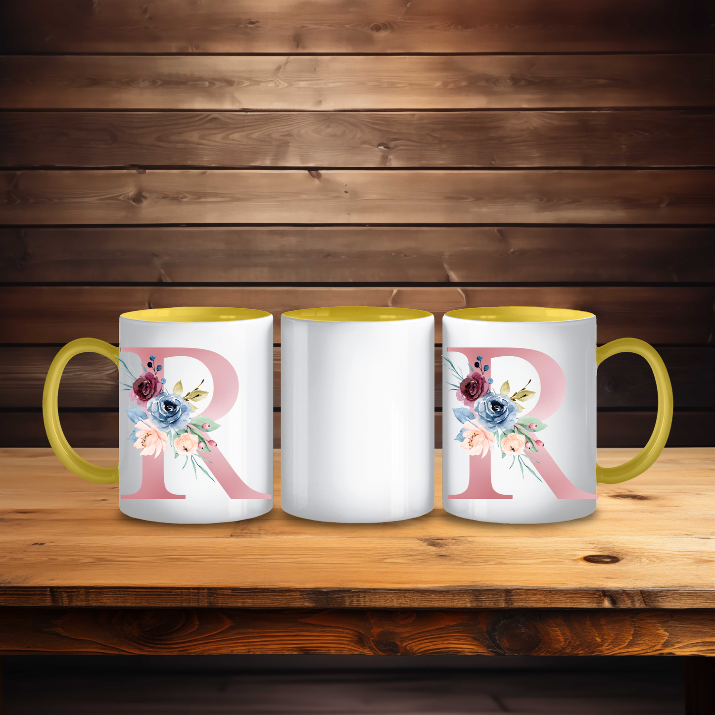 Initial Mug with Pink and Floral Design