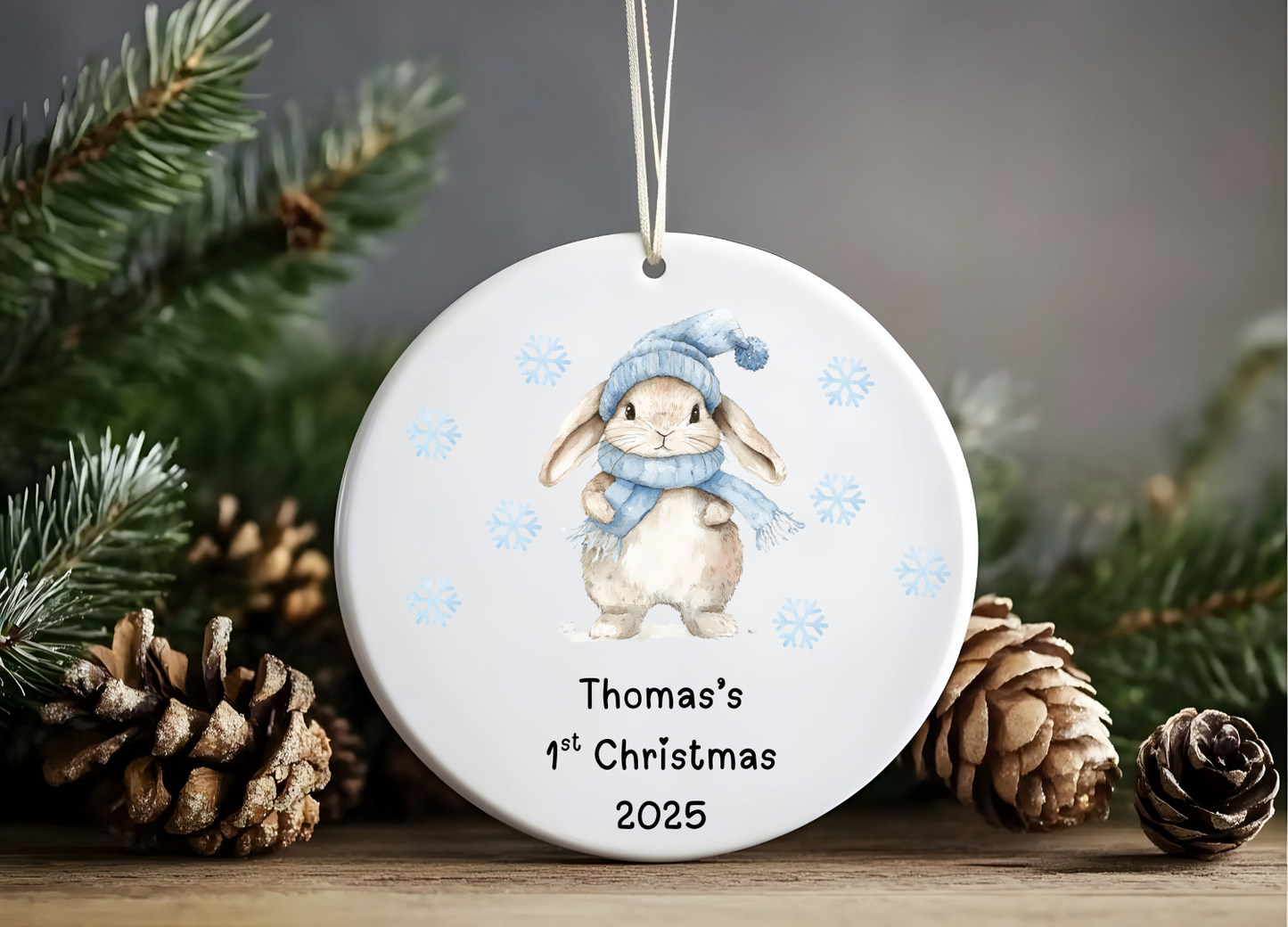 Personalised Blue Baby’s First Christmas Bauble
