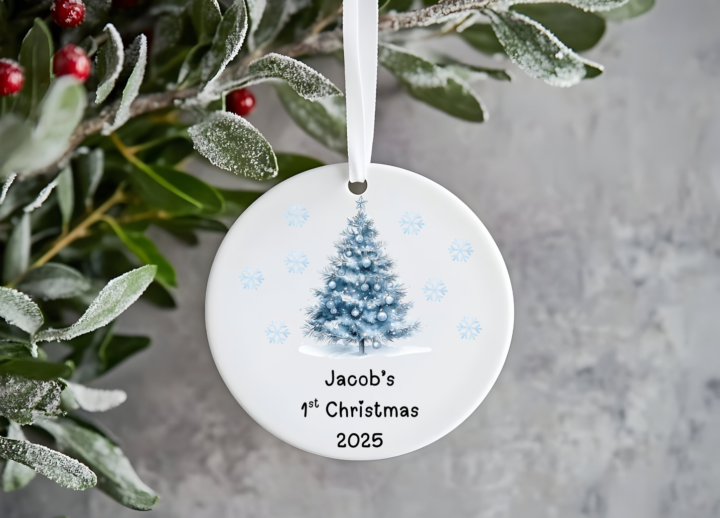 Personalised Blue Baby’s First Christmas Bauble