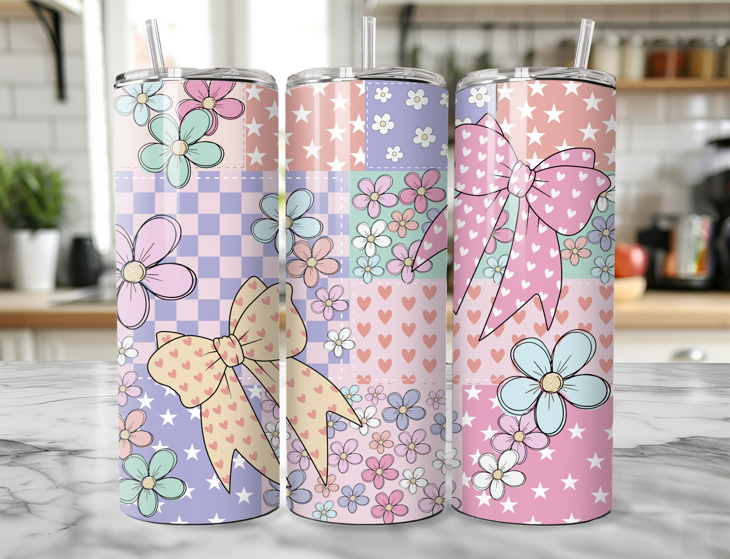 Patchwork Bows and Flowers Tumbler