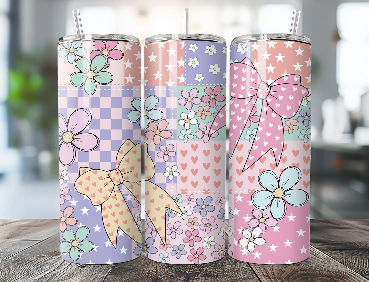 Patchwork Bows and Flowers Tumbler