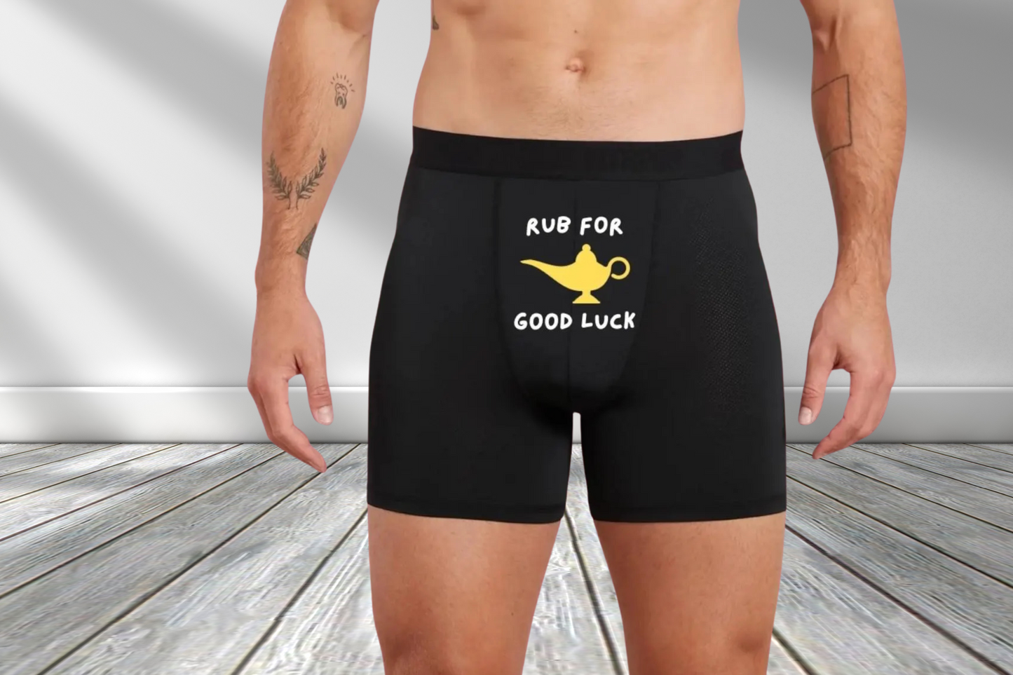 Funny Rub for Good Luck Black Boxers