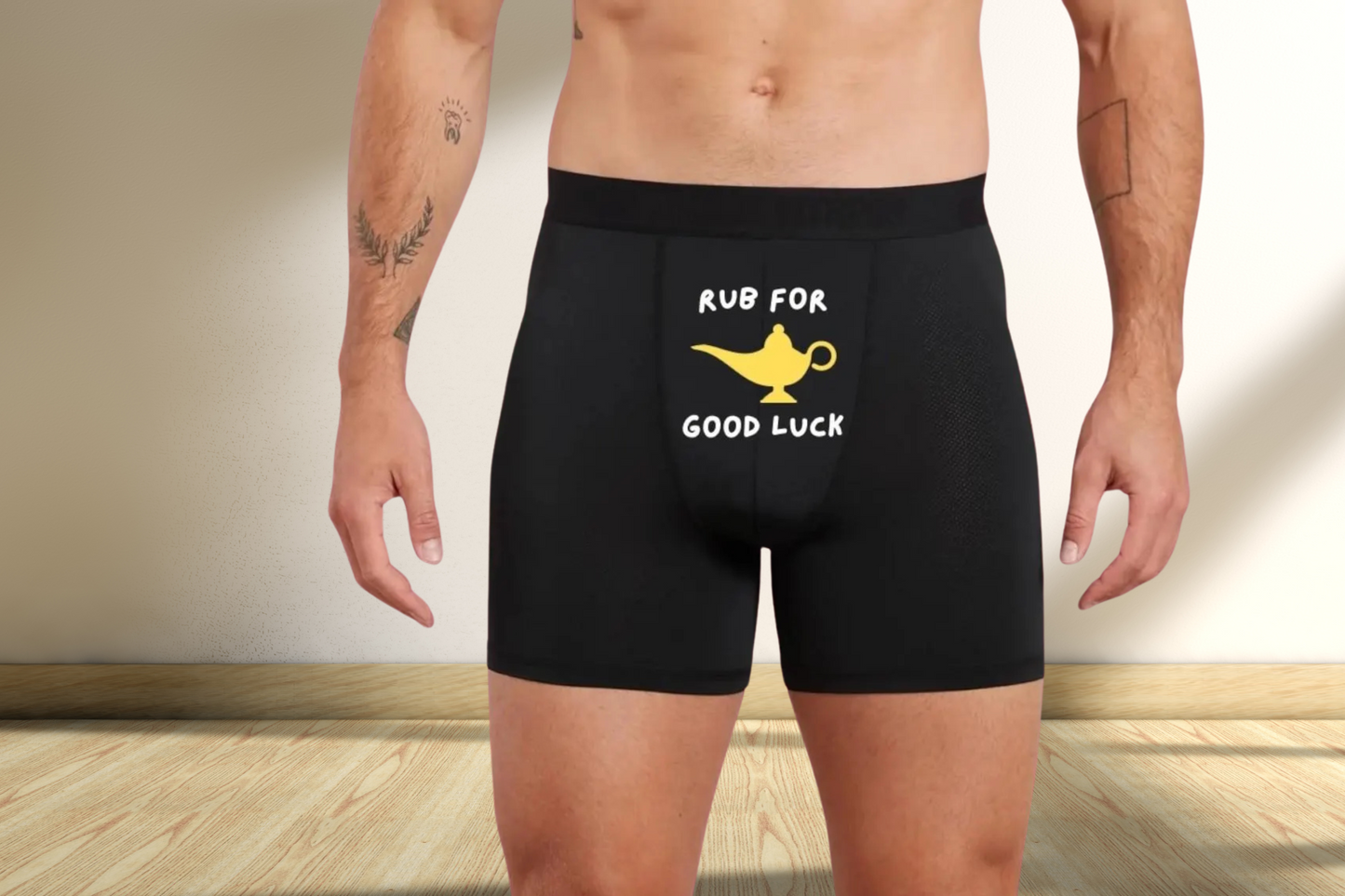 Funny Rub for Good Luck Black Boxers