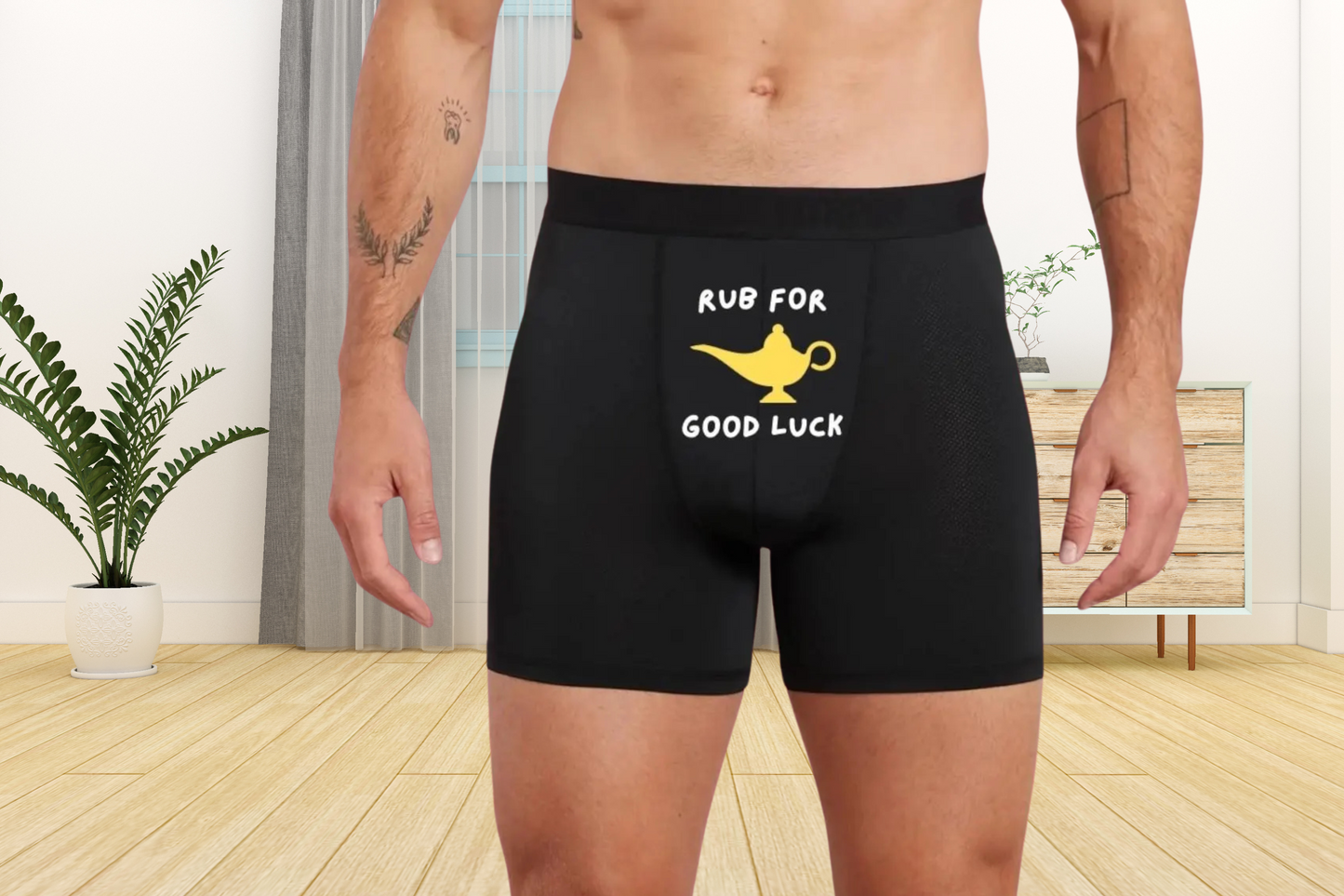 Funny Rub for Good Luck Black Boxers