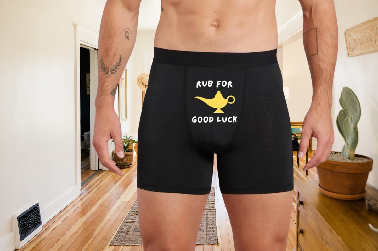 Funny Rub for Good Luck Black Boxers