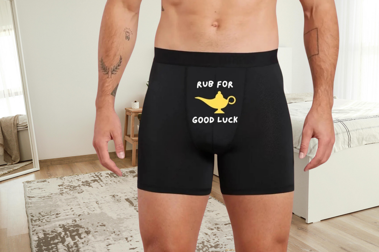 Funny Rub for Good Luck Black Boxers