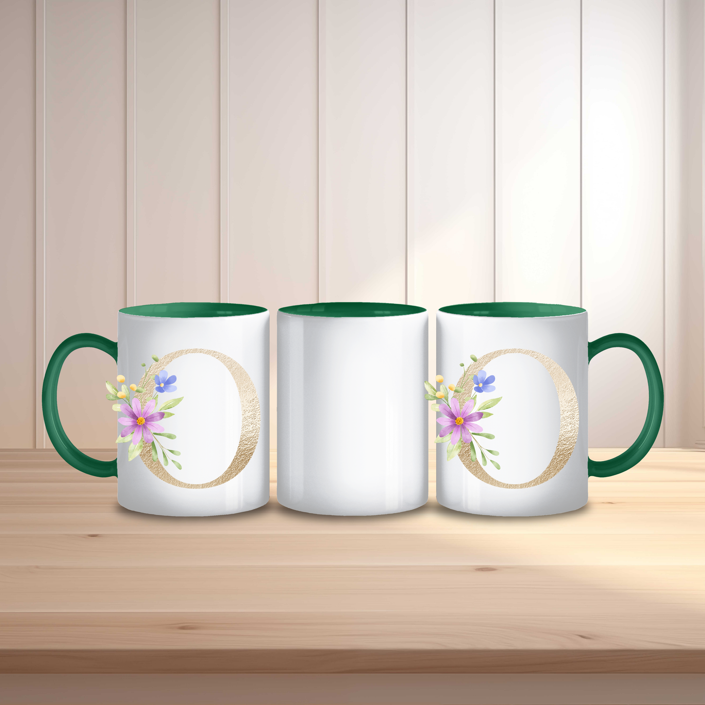 Initial Mug with Gold and Floral Design
