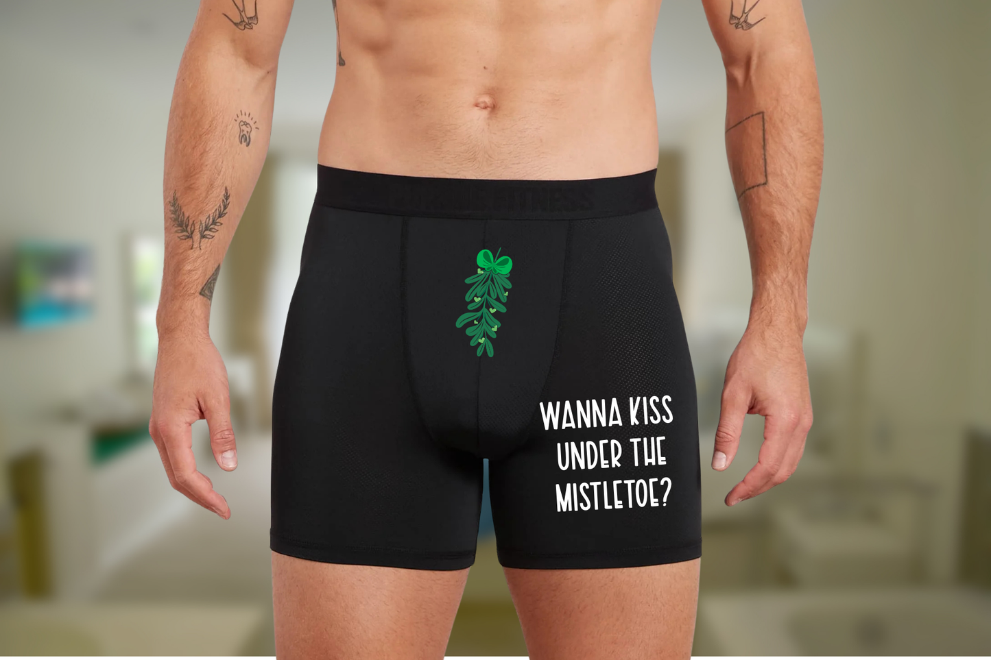 Funny Christmas Boxers | Wanna Kiss Under the Mistletoe