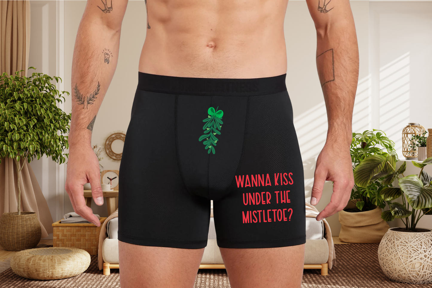 Funny Christmas Boxers | Wanna Kiss Under the Mistletoe
