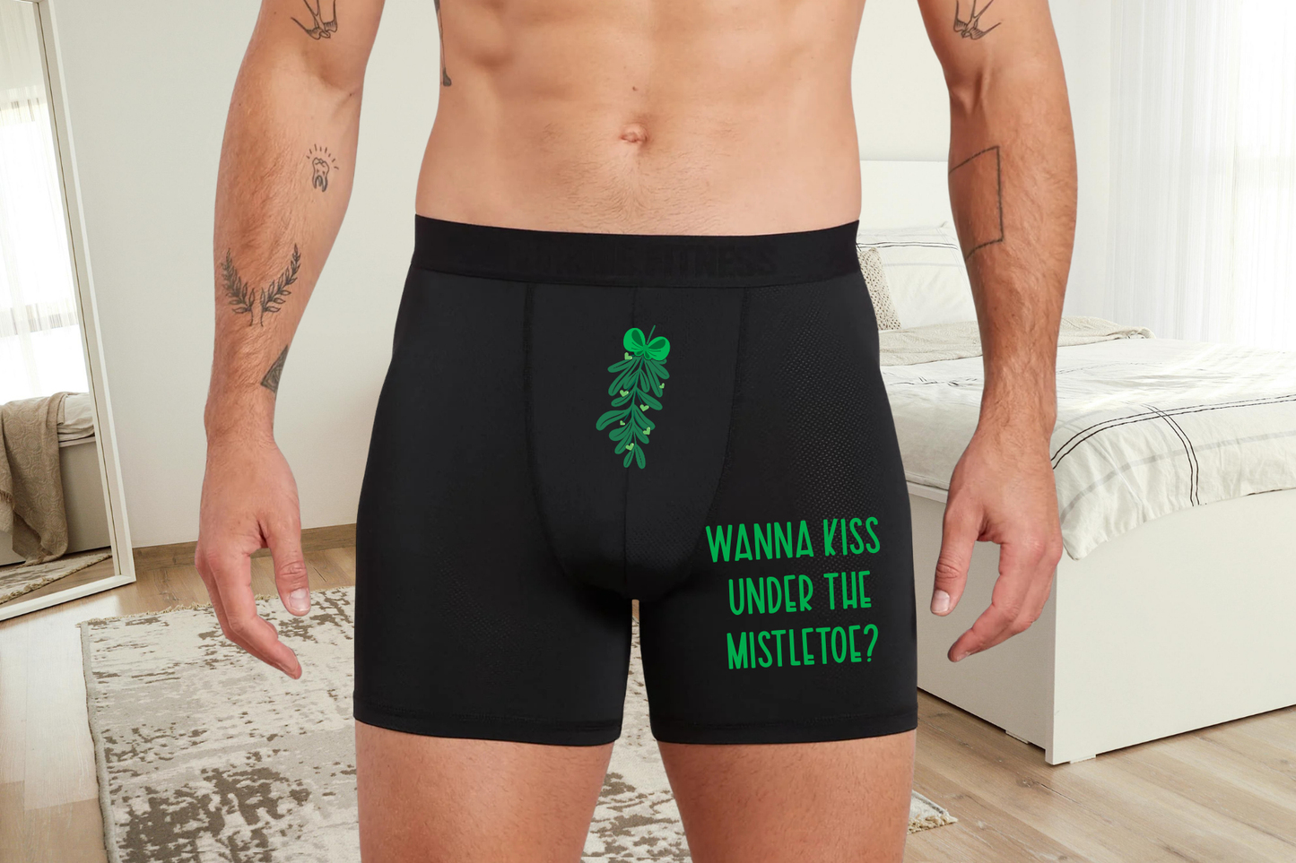 Funny Christmas Boxers | Wanna Kiss Under the Mistletoe