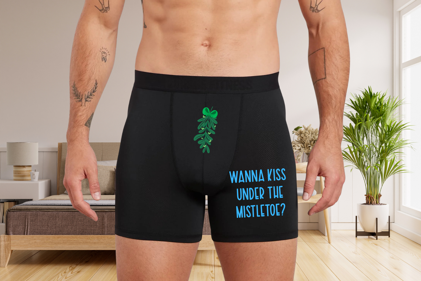 Funny Christmas Boxers | Wanna Kiss Under the Mistletoe
