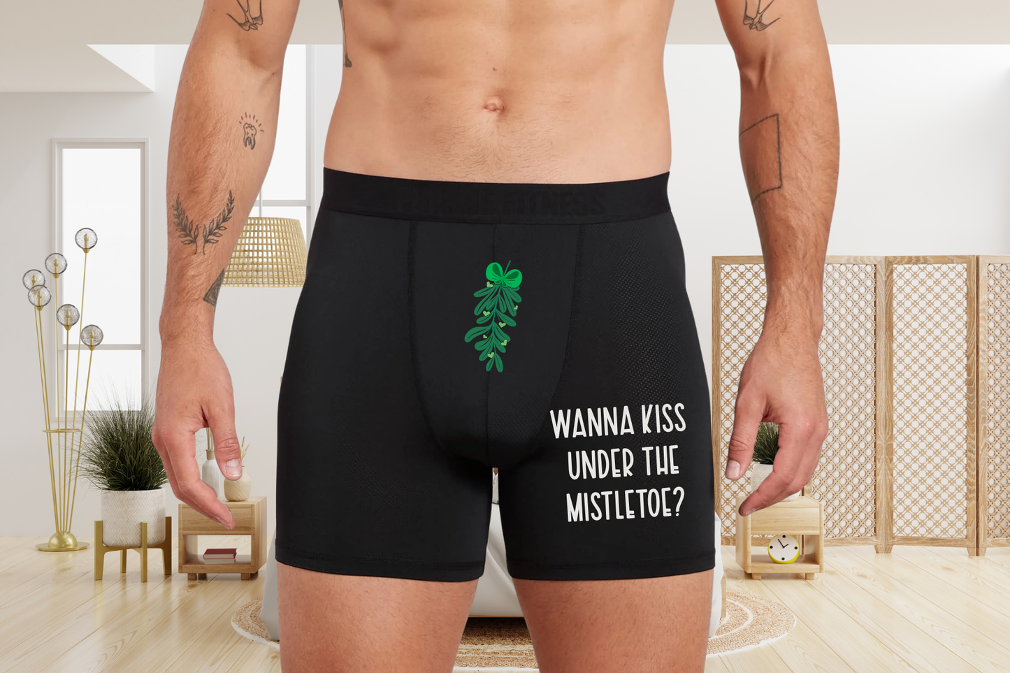 Funny Christmas Boxers | Wanna Kiss Under the Mistletoe