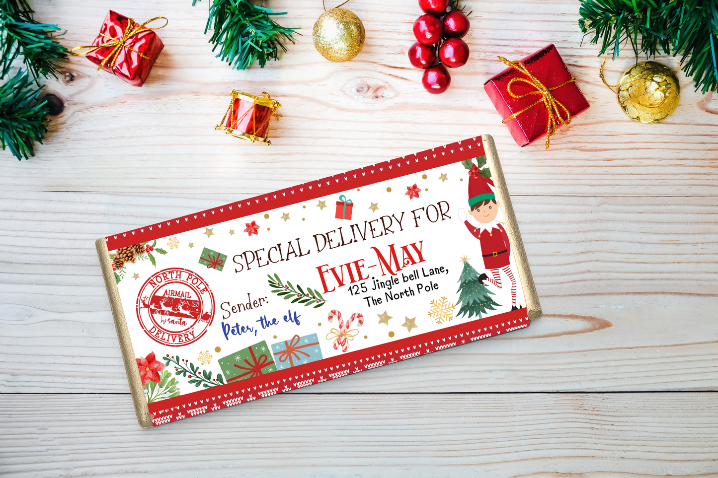 Personalised Chocolate Bar from Santa or Pete the Elf