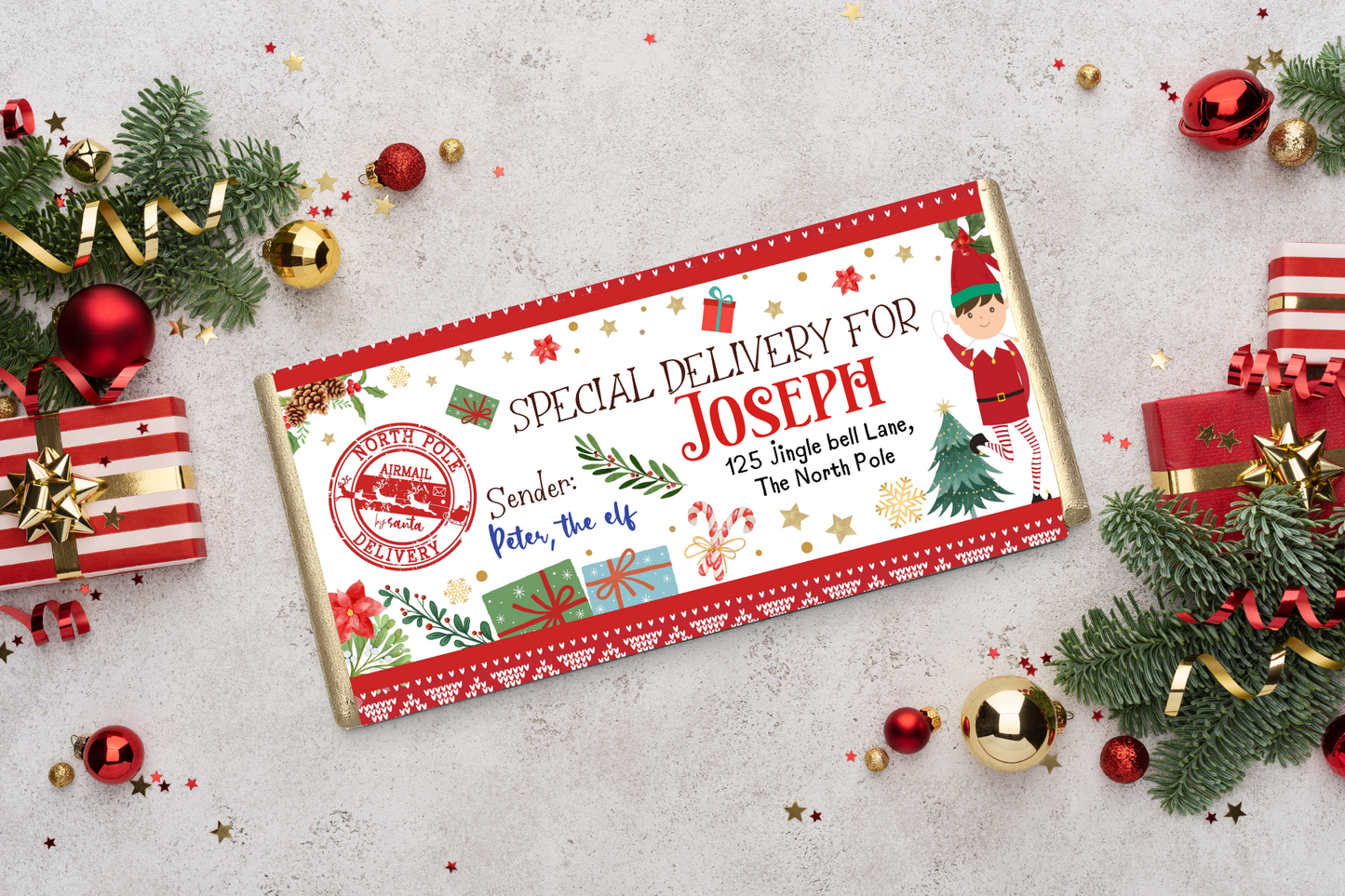 Personalised Chocolate Bar from Santa or Pete the Elf