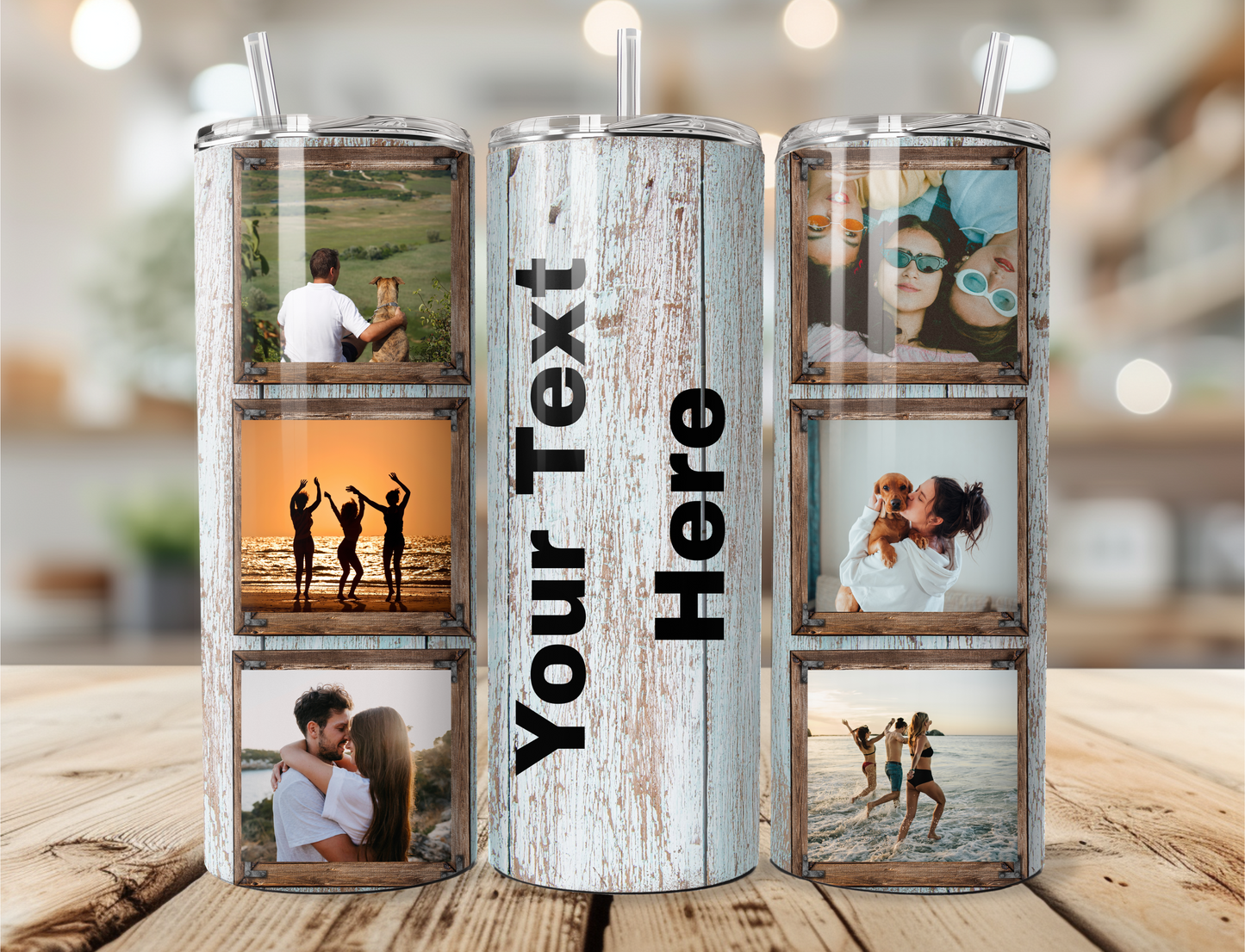 Personalised Wood-Themed Photo Tumbler with Space for Text