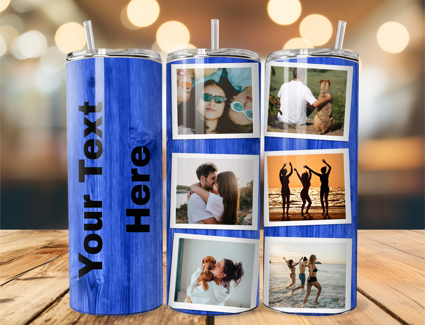 Personalised Wood-Themed Photo Tumbler with Space for Text