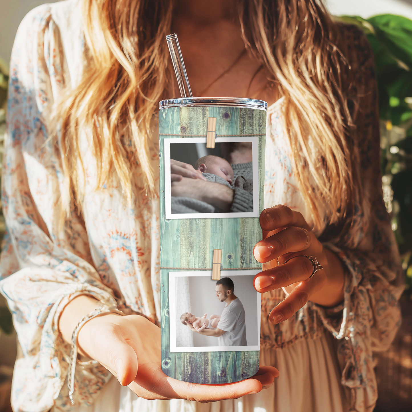 Personalised Wood-Themed Photo Tumbler