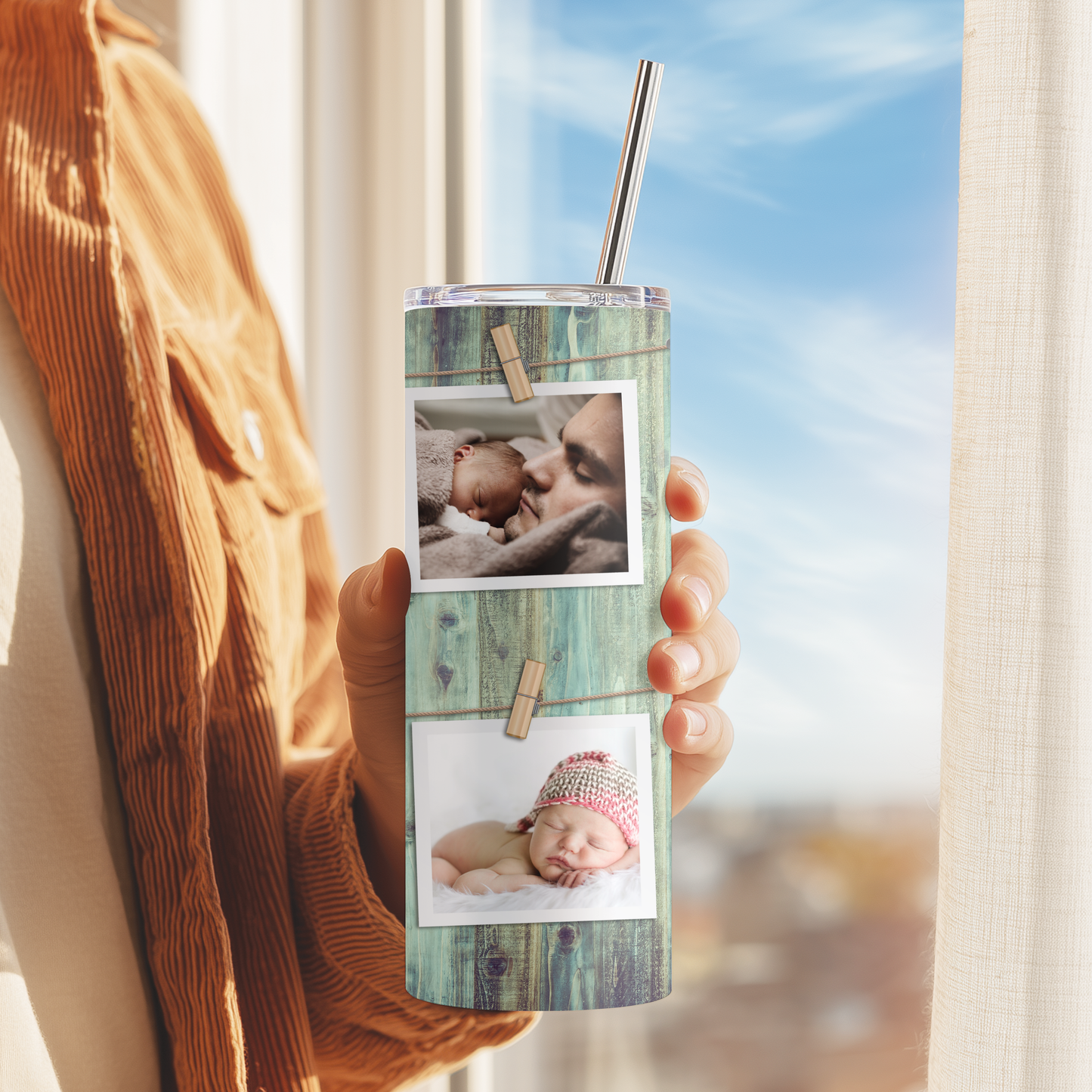 Personalised Wood-Themed Photo Tumbler