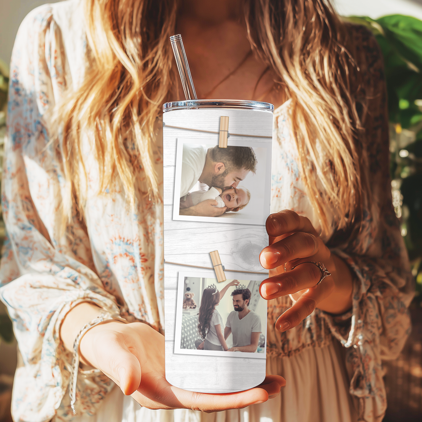 Personalised Wood-Themed Photo Tumbler