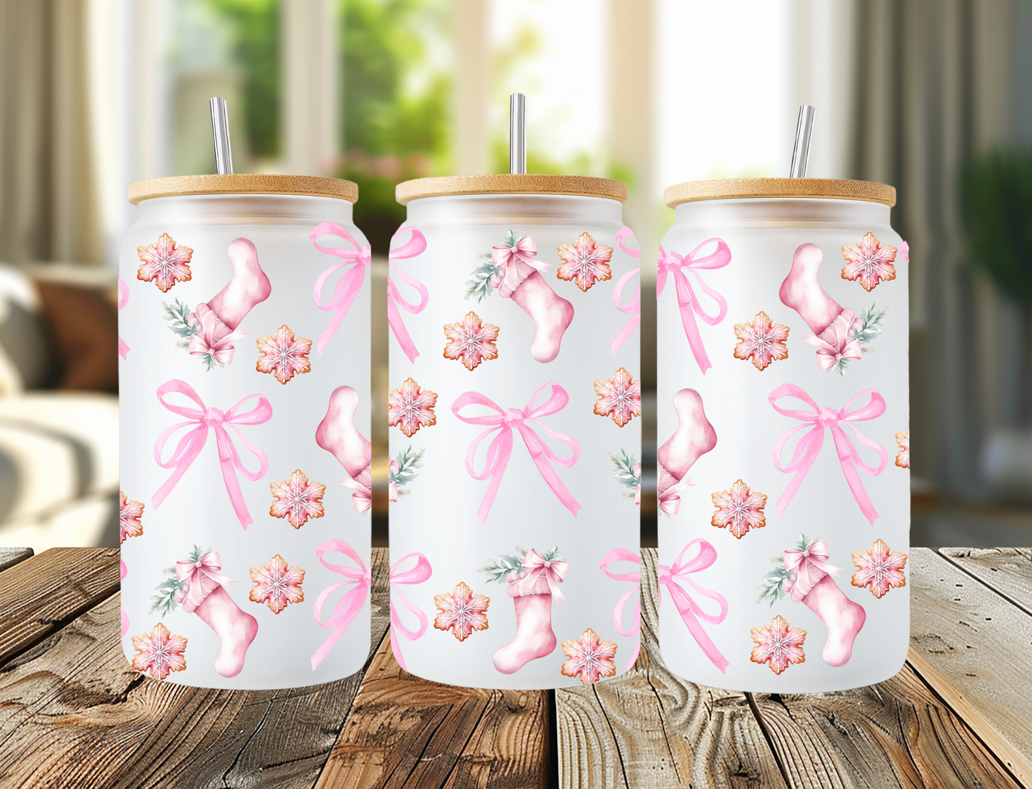Pink Stocking Frosted Libbey Can