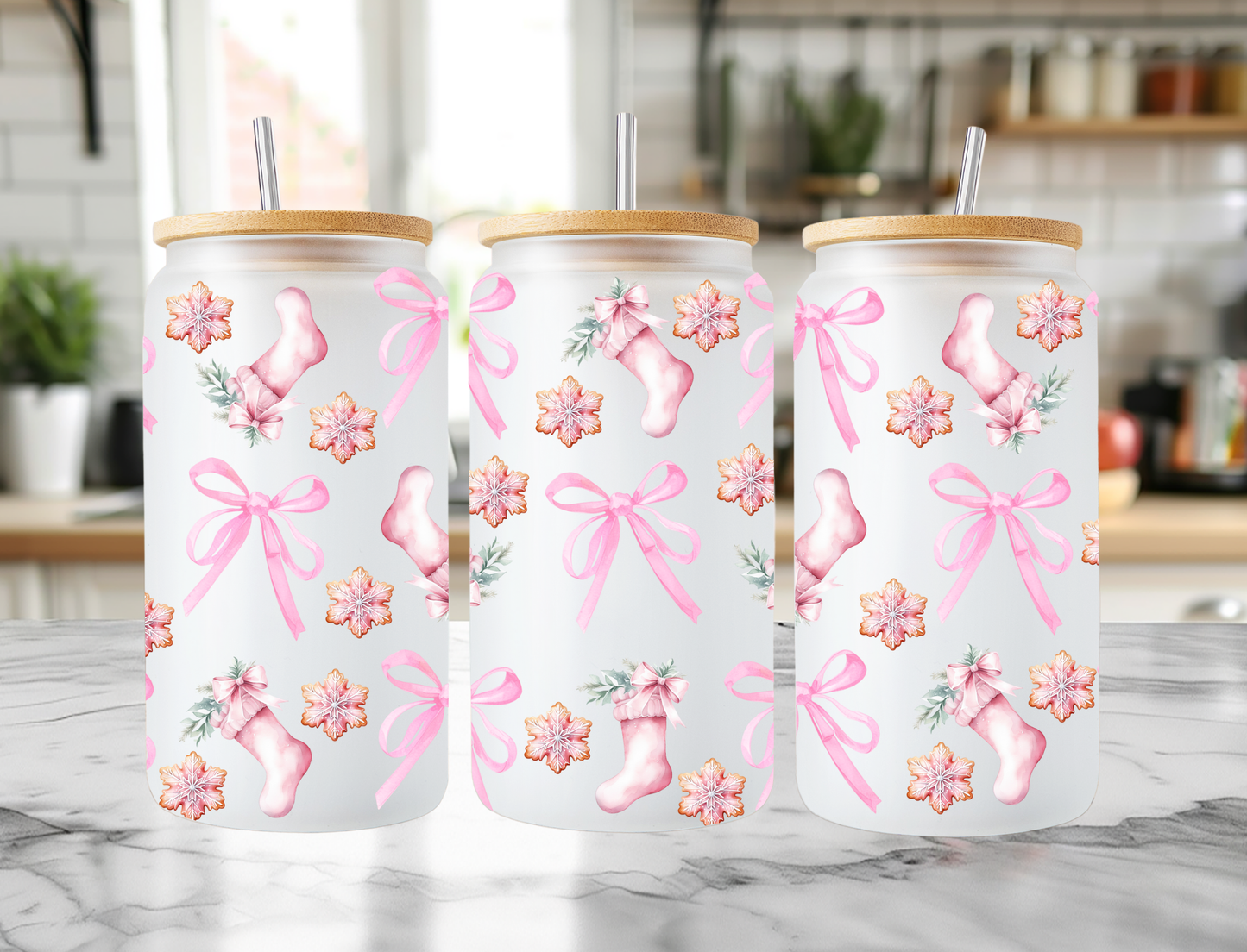 Pink Stocking Frosted Libbey Can