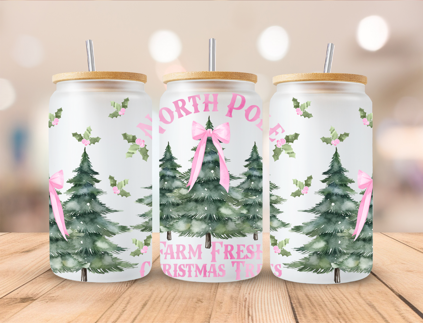 Pink Christmas Tree Farm Frosted Libbey Can
