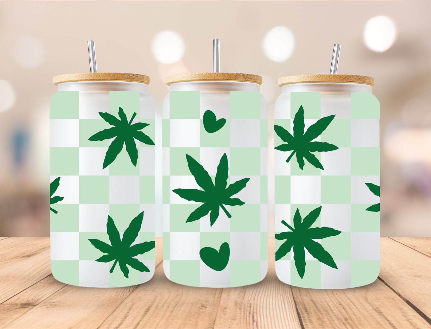 Checked Weed 16oz Frosted Libbey Can