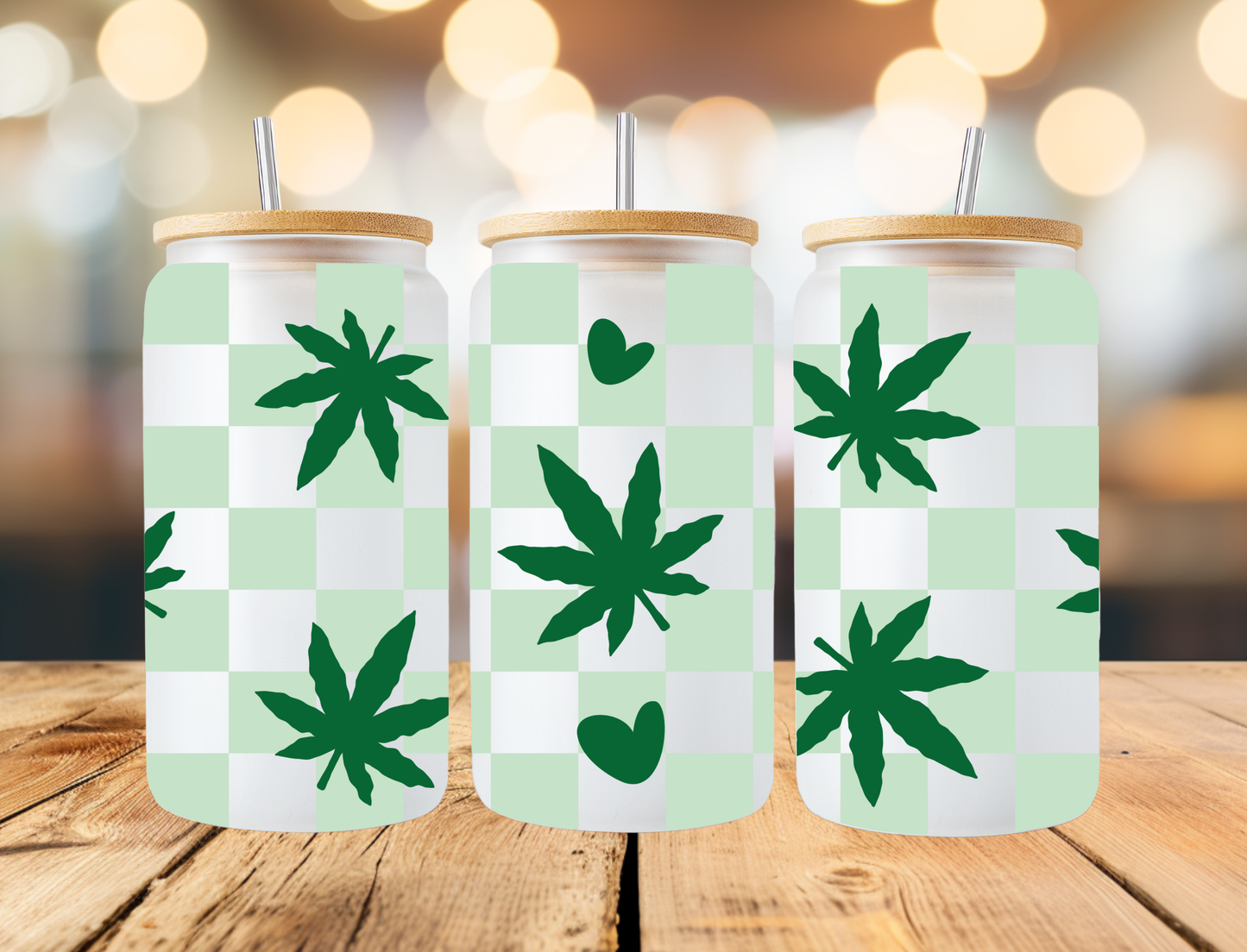 Checked Weed 16oz Frosted Libbey Can