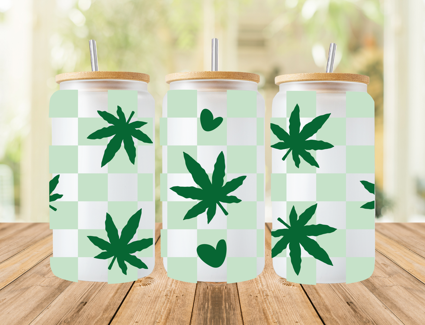 Checked Weed 16oz Frosted Libbey Can