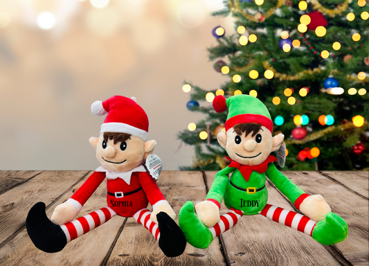 Personalised Elf Teddy – Red or Green Elf Designs