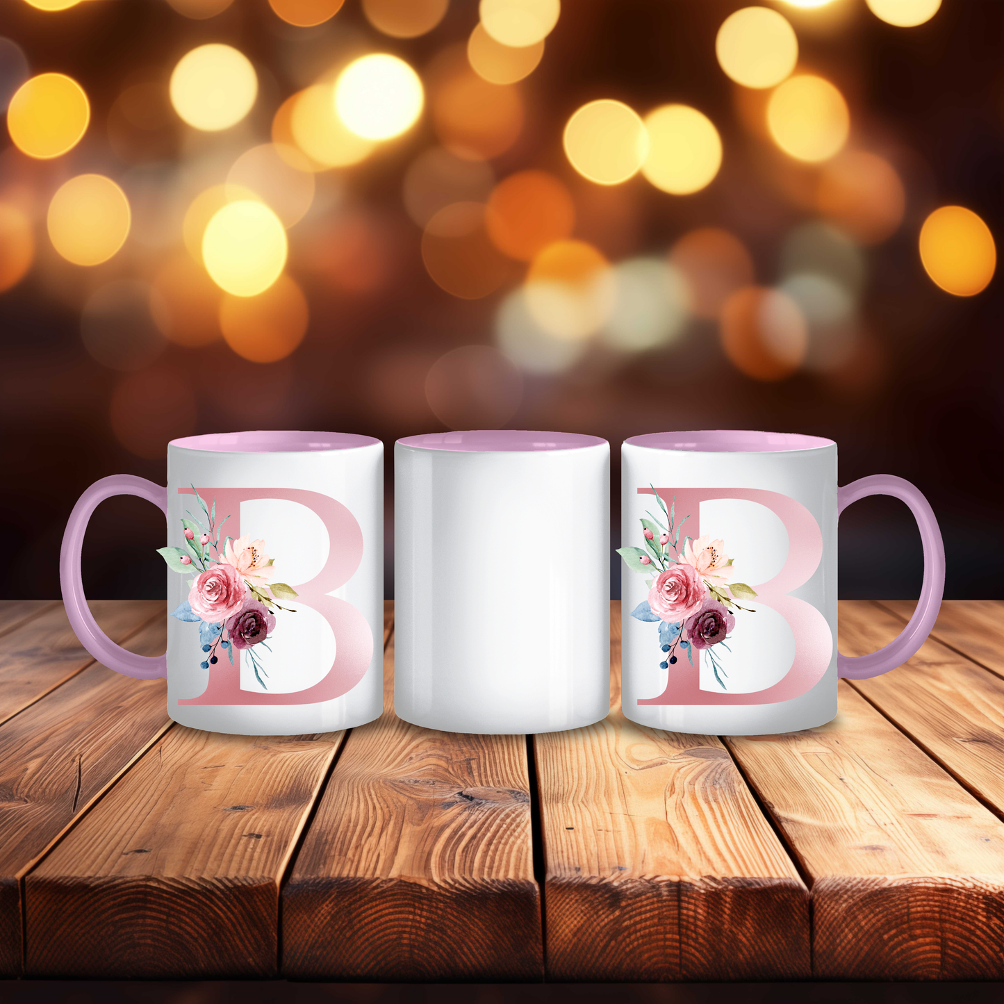 Initial Mug with Pink and Floral Design