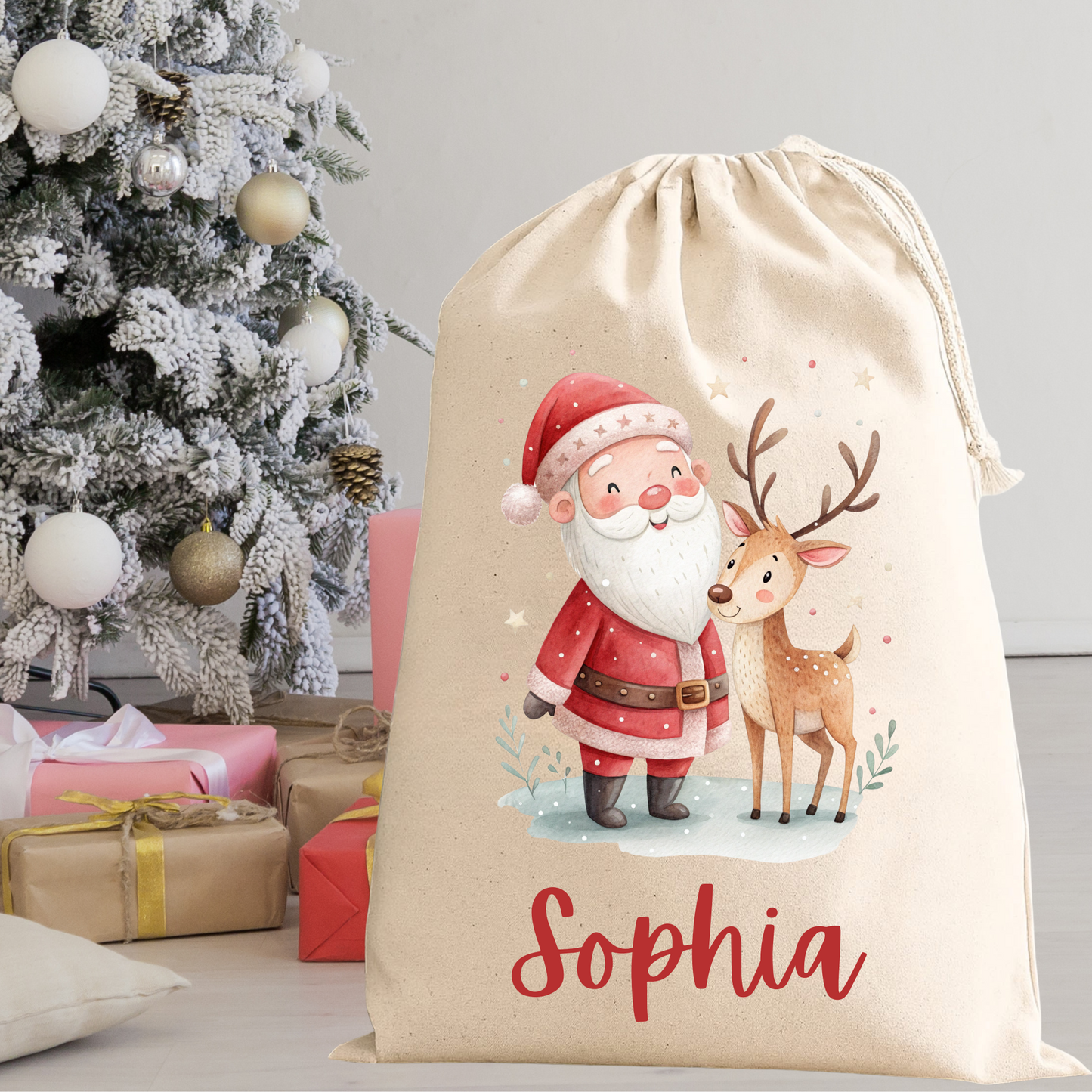 Personalised Santa & Reindeer Sack