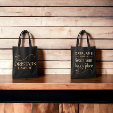 Oristars Team Tote Bag in Black with an all Gold Design