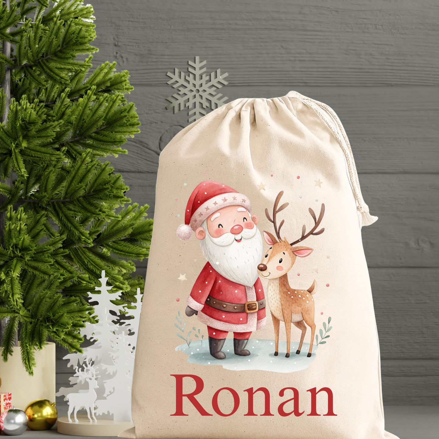Personalised Santa & Reindeer Sack