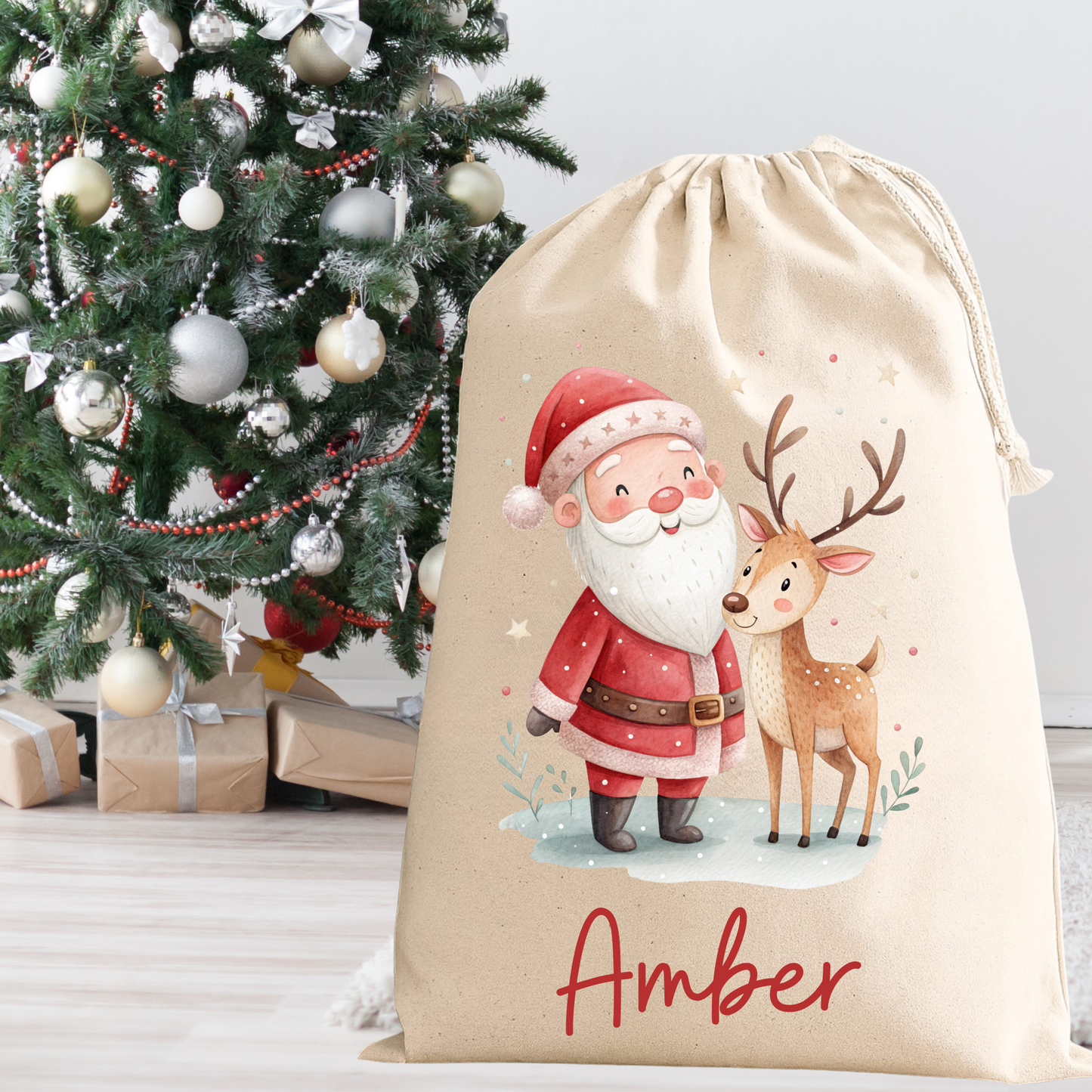 Personalised Santa & Reindeer Sack