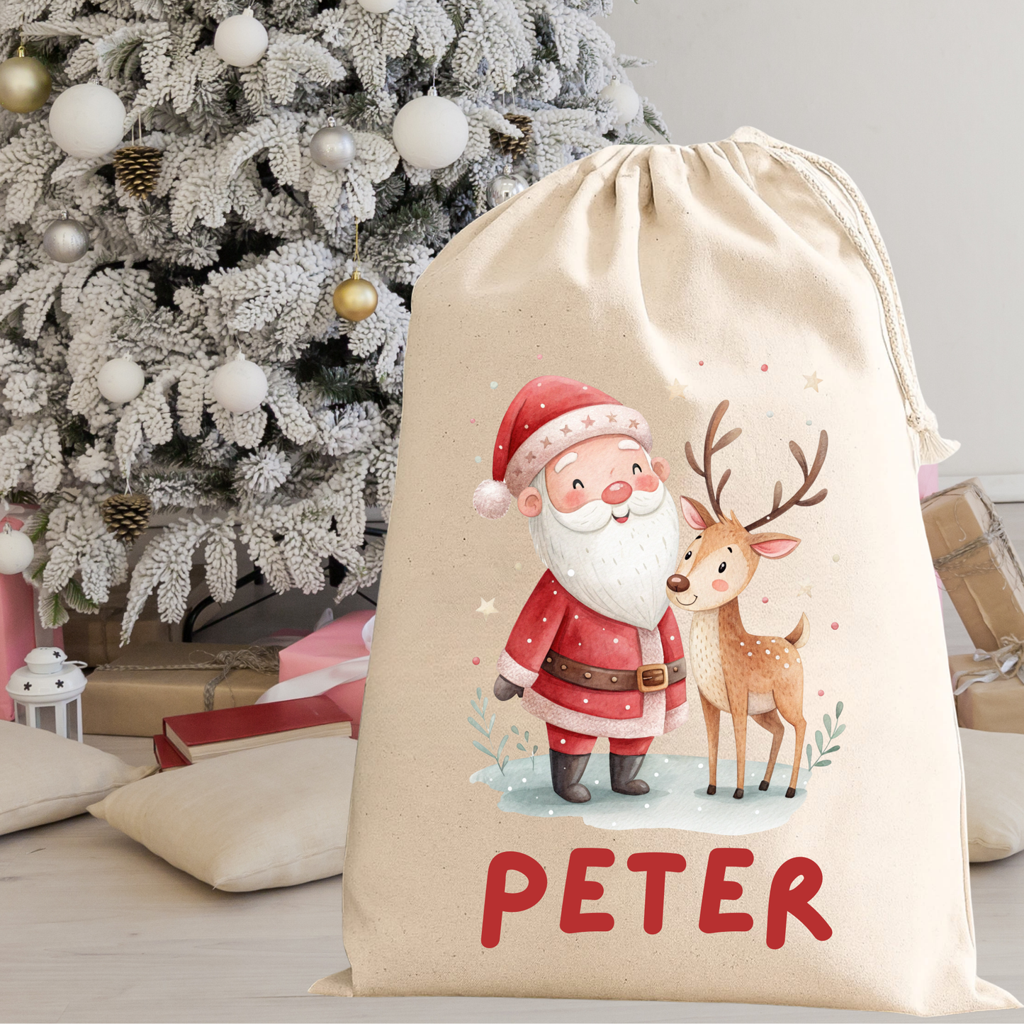 Personalised Santa & Reindeer Sack
