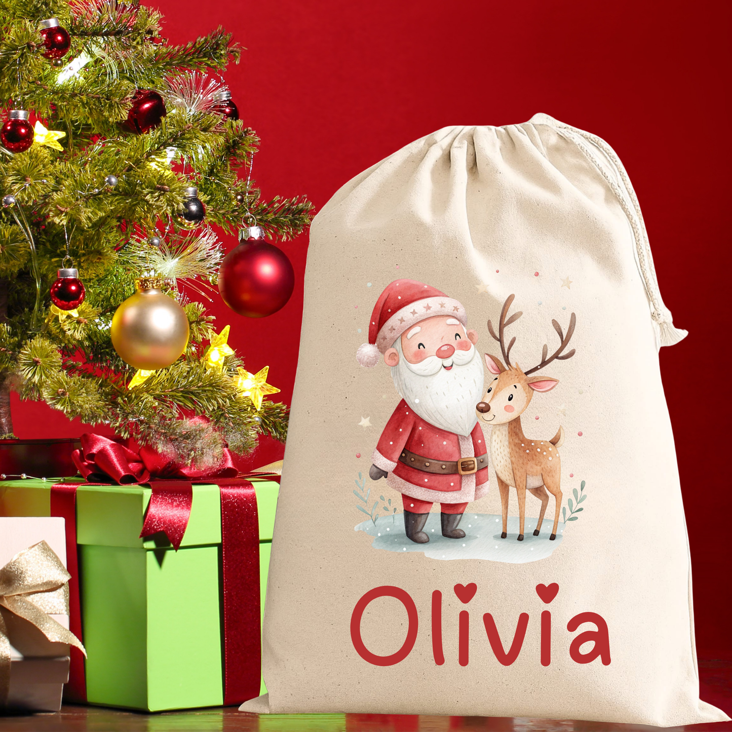 Personalised Santa & Reindeer Sack