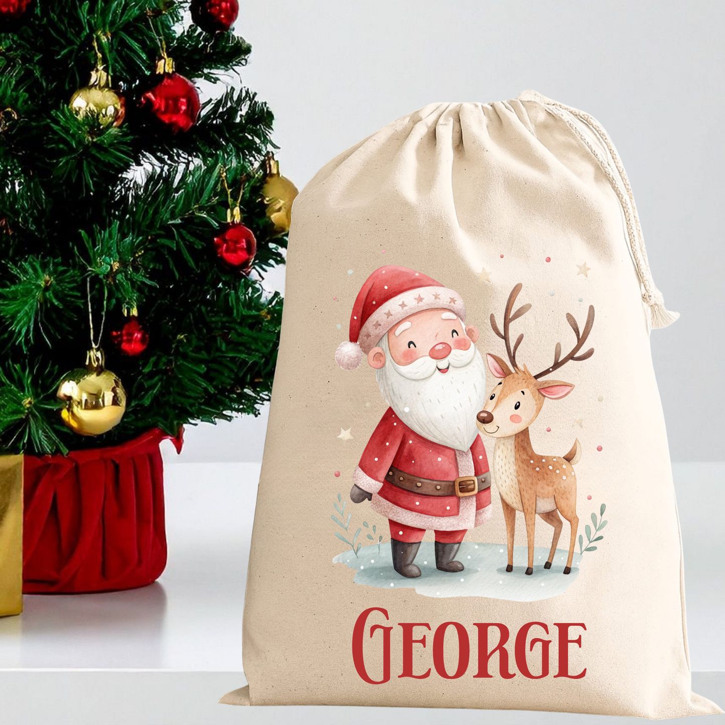 Personalised Santa & Reindeer Sack