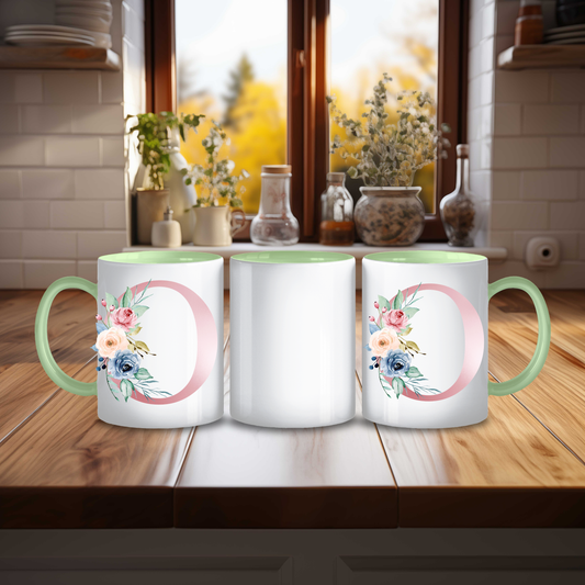 Initial Mug with Pink and Floral Design