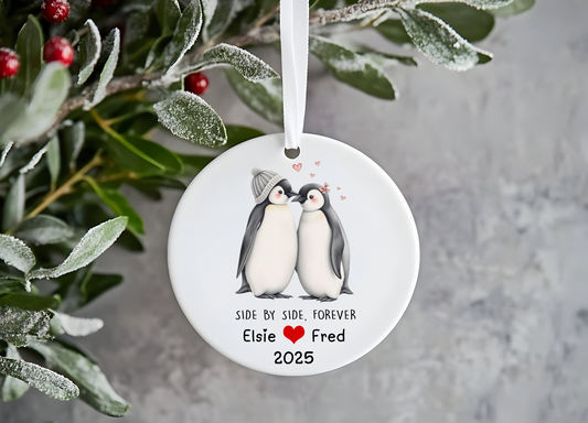 Personalised Penguin Bauble – Side by Side Forever Ceramic Ornament