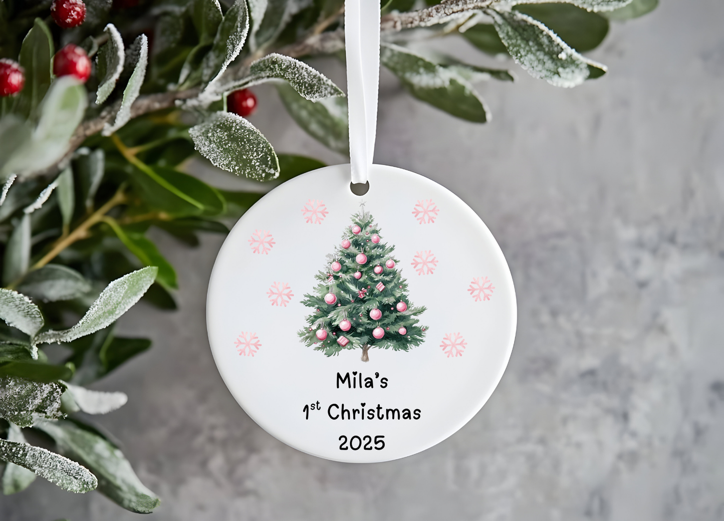 Personalised Pink Baby’s First Christmas Bauble