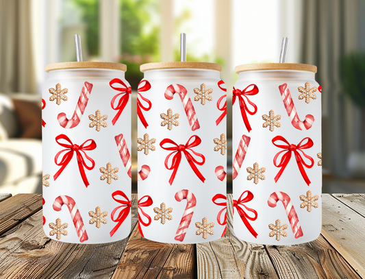 Cute Candy & Bow Cane Frosted Libbey Can 16oz