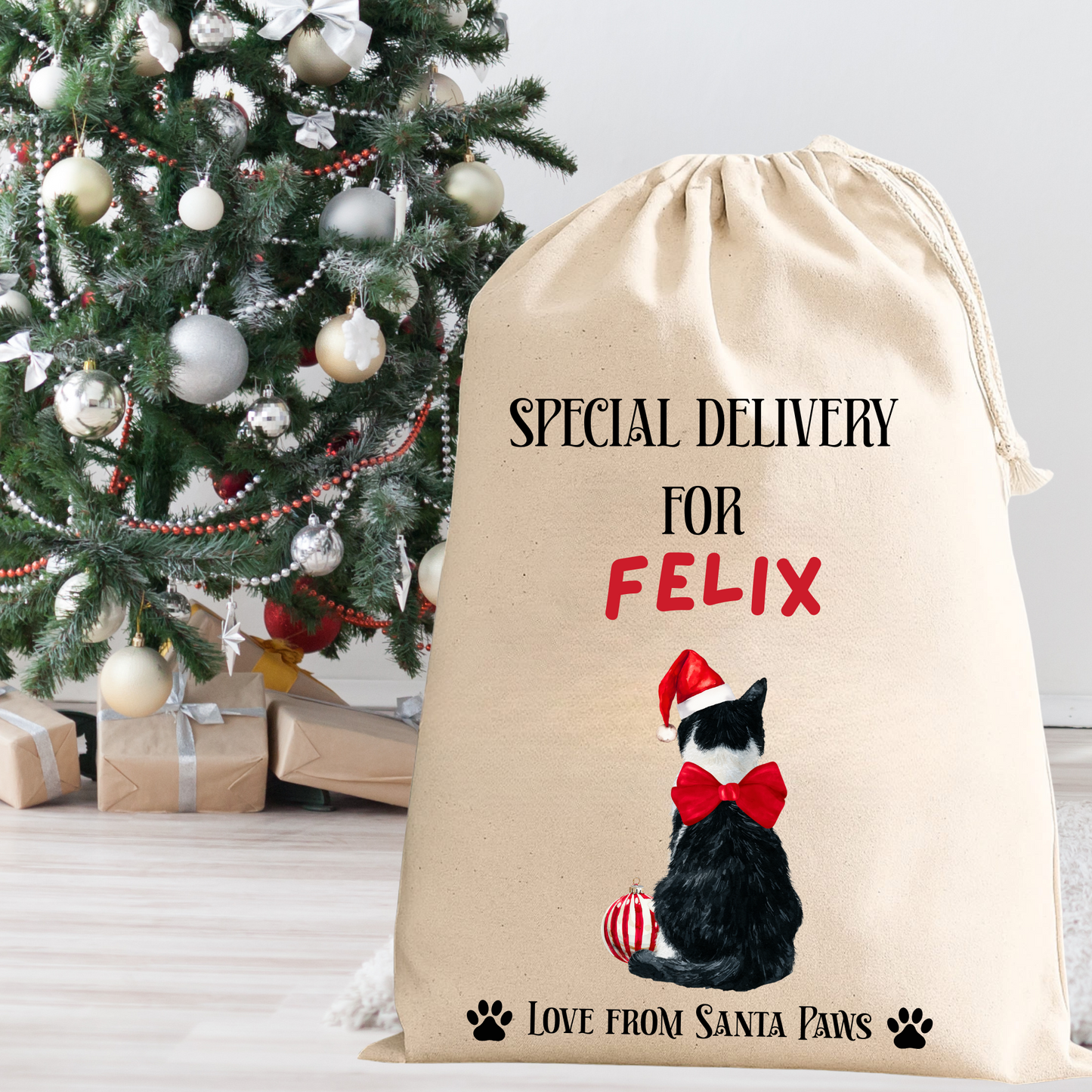 Personalised Cat Santa Sack