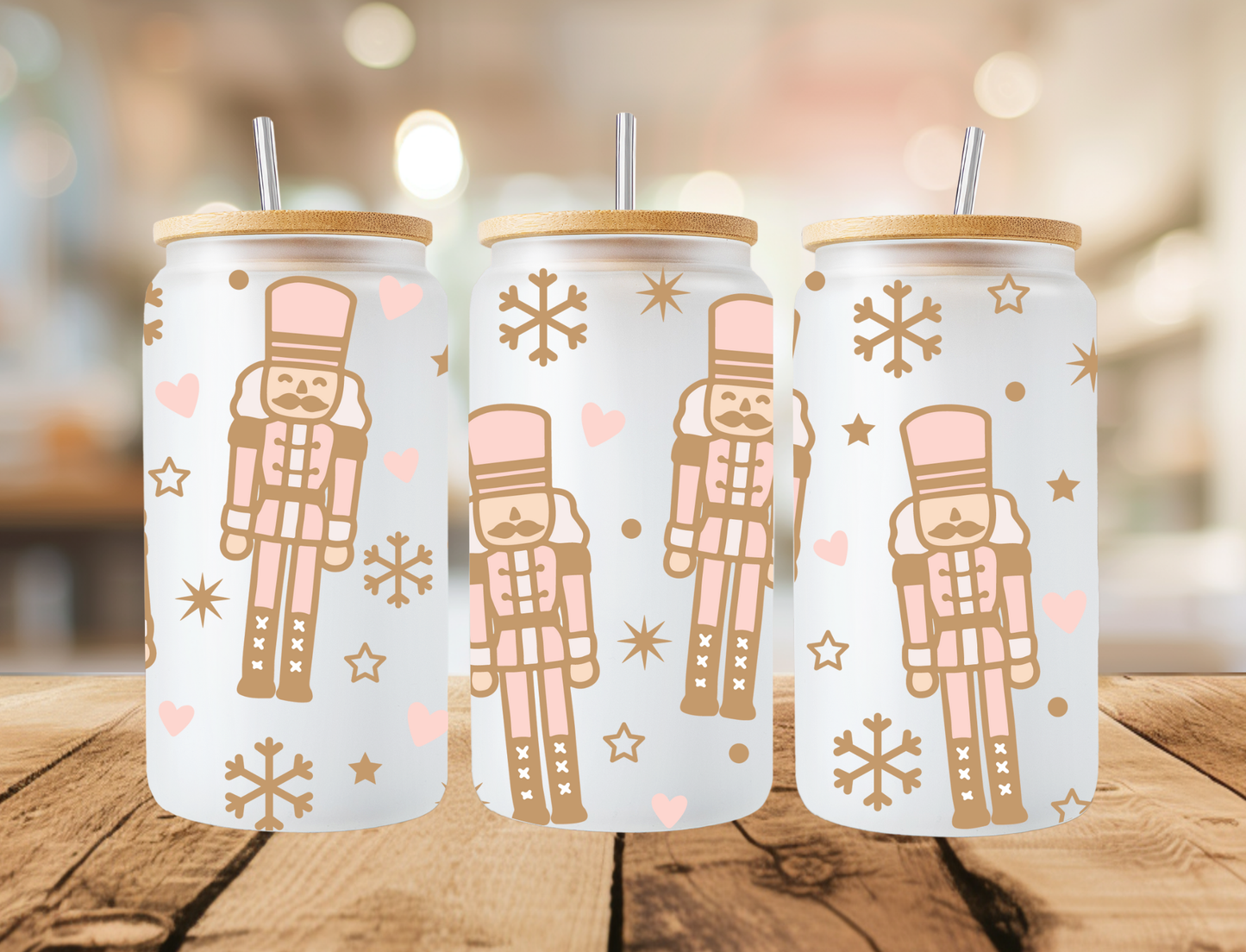 Cute Nutcracker Frosted Libbey Can Glass
