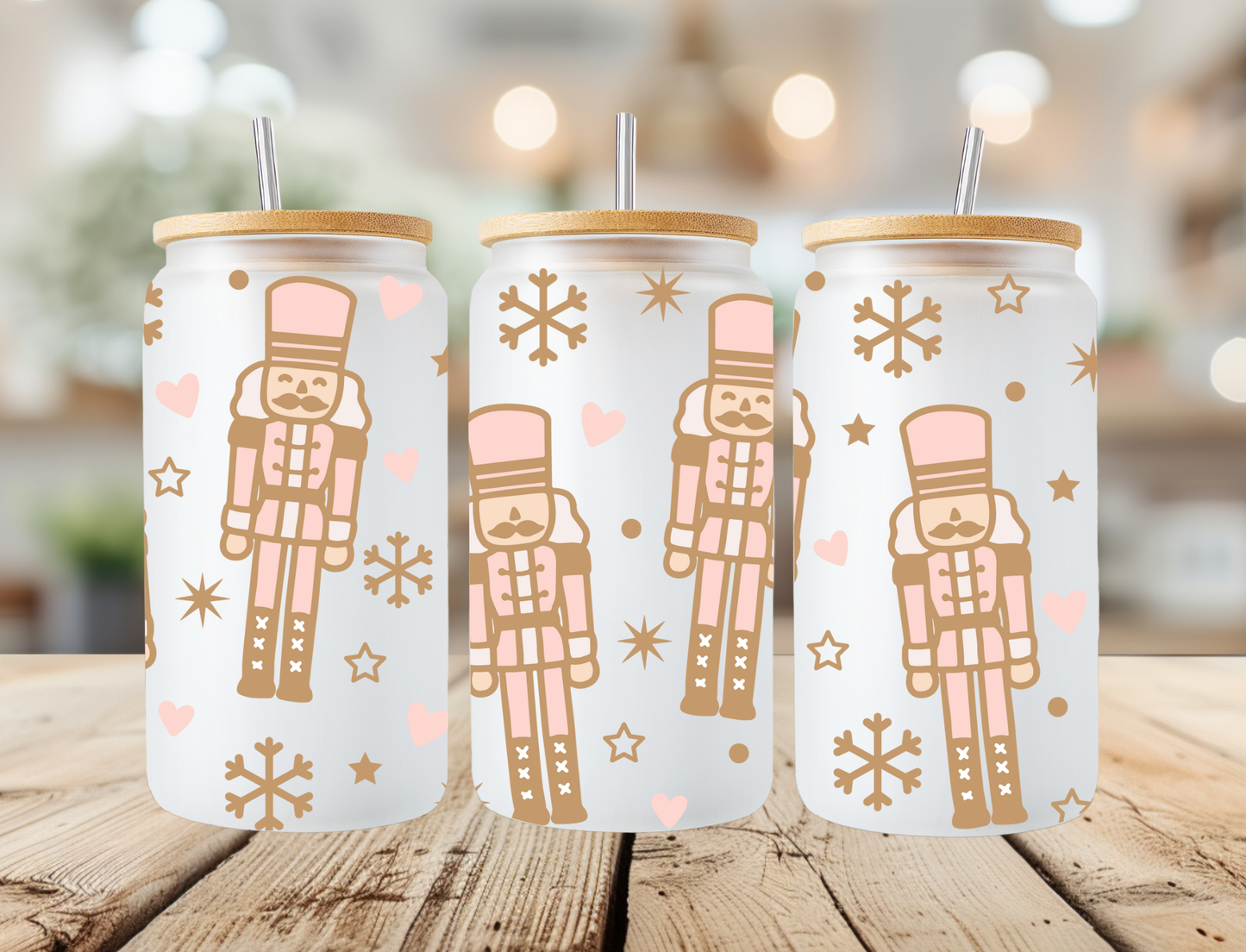 Cute Nutcracker Frosted Libbey Can Glass