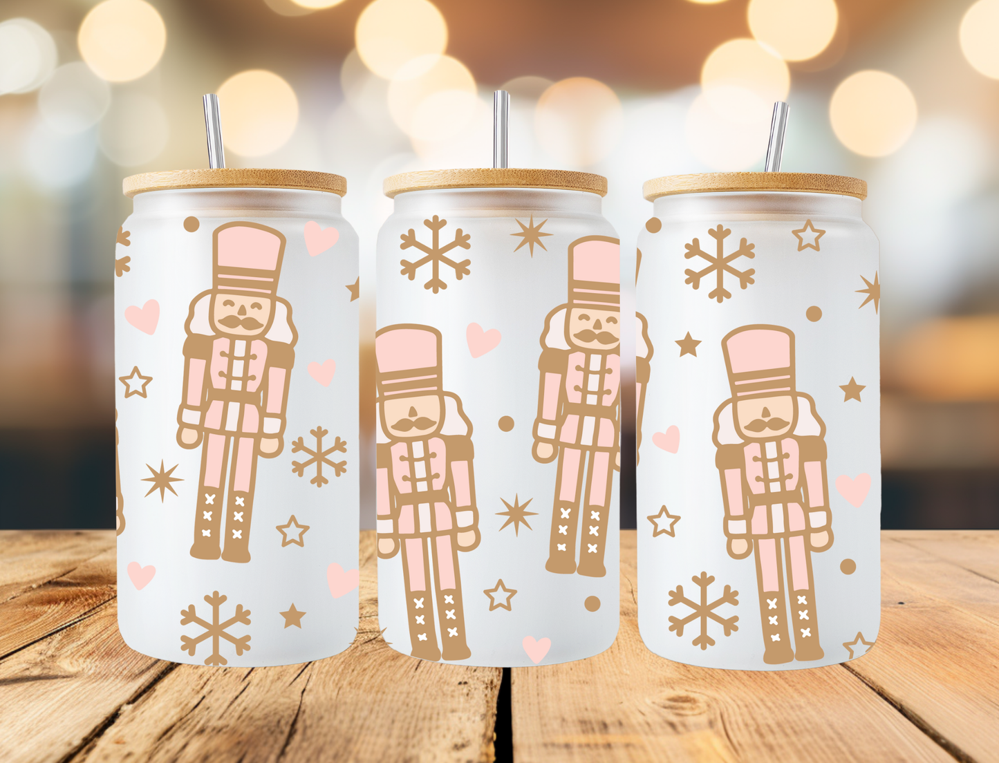 Cute Nutcracker Frosted Libbey Can Glass